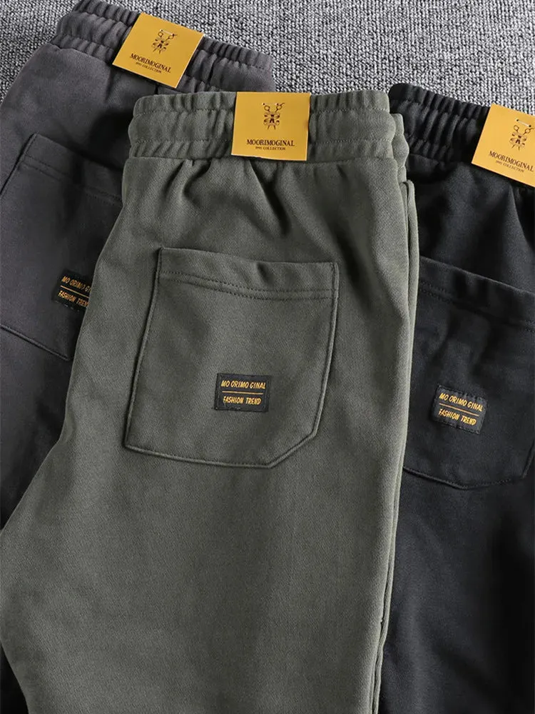 American Retro Cargo Knitted Sweatpants - Men's Pure Cotton Washed Heavyweight Sports Casual Ankle-tied Pants