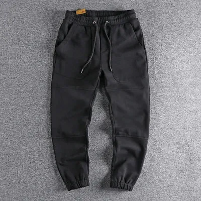 American Retro Cargo Knitted Sweatpants - Men's Pure Cotton Washed Heavyweight Sports Casual Ankle-tied Pants