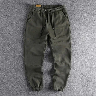 American Retro Cargo Knitted Sweatpants - Men's Pure Cotton Washed Heavyweight Sports Casual Ankle-tied Pants