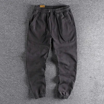 American Retro Cargo Knitted Sweatpants - Men's Pure Cotton Washed Heavyweight Sports Casual Ankle-tied Pants