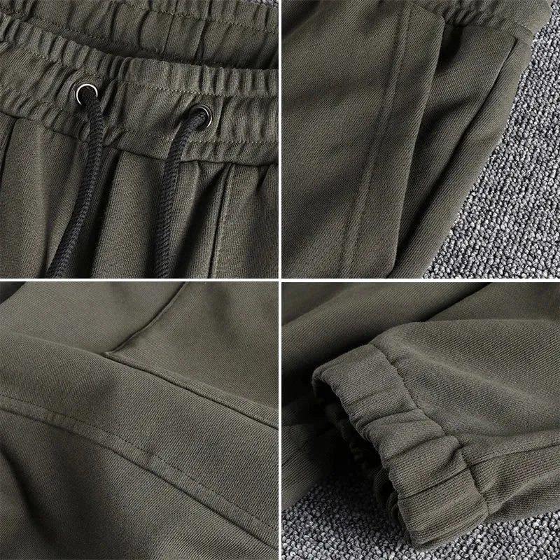 American Retro Cargo Knitted Sweatpants - Men's Pure Cotton Washed Heavyweight Sports Casual Ankle-tied Pants