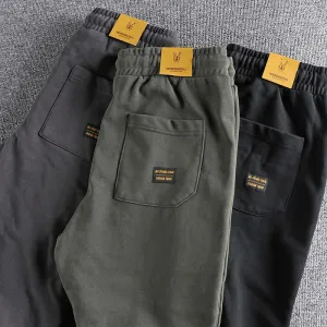 American Retro Cargo Knitted Sweatpants - Men's Pure Cotton Washed Heavyweight Sports Casual Ankle-tied Pants