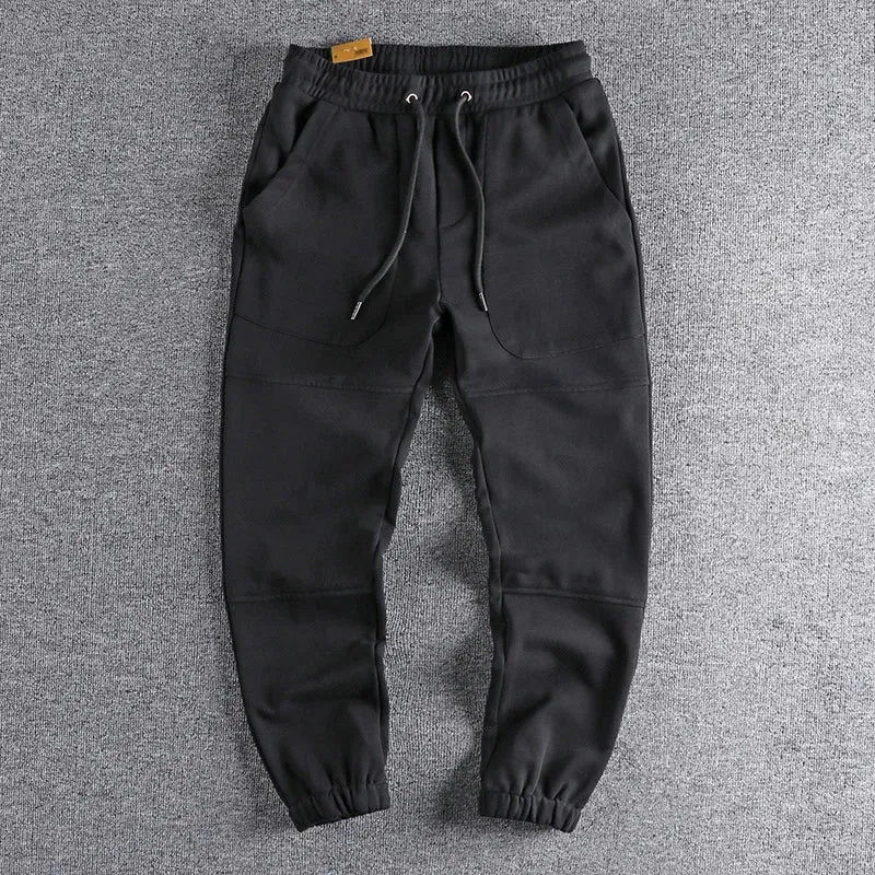 American Retro Cargo Knitted Sweatpants - Men's Pure Cotton Washed Heavyweight Sports Casual Ankle-tied Pants
