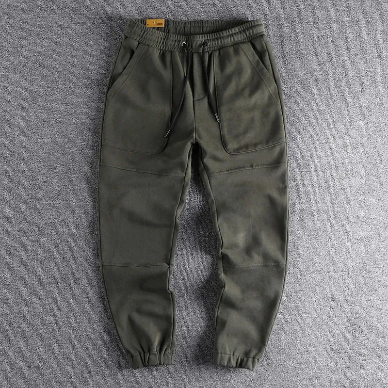American Retro Cargo Knitted Sweatpants - Men's Pure Cotton Washed Heavyweight Sports Casual Ankle-tied Pants