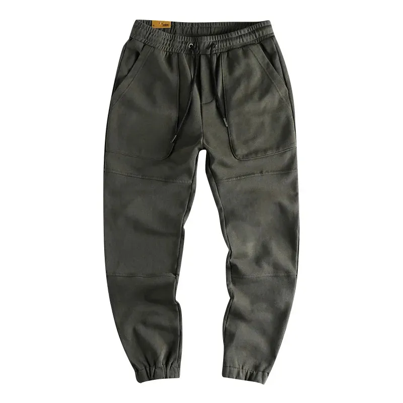 American Retro Cargo Knitted Sweatpants - Men's Pure Cotton Washed Heavyweight Sports Casual Ankle-tied Pants