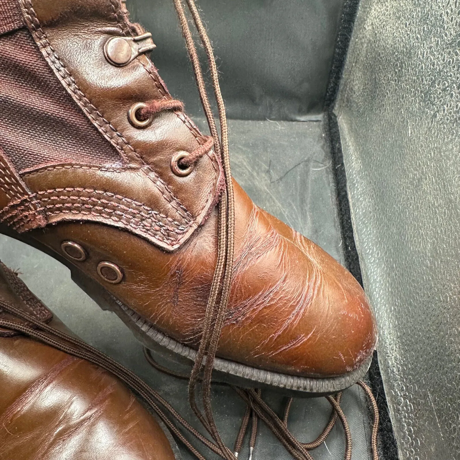 Army Brown Leather High Top Combat Patrol Boots - Size UK 8L - EU 42