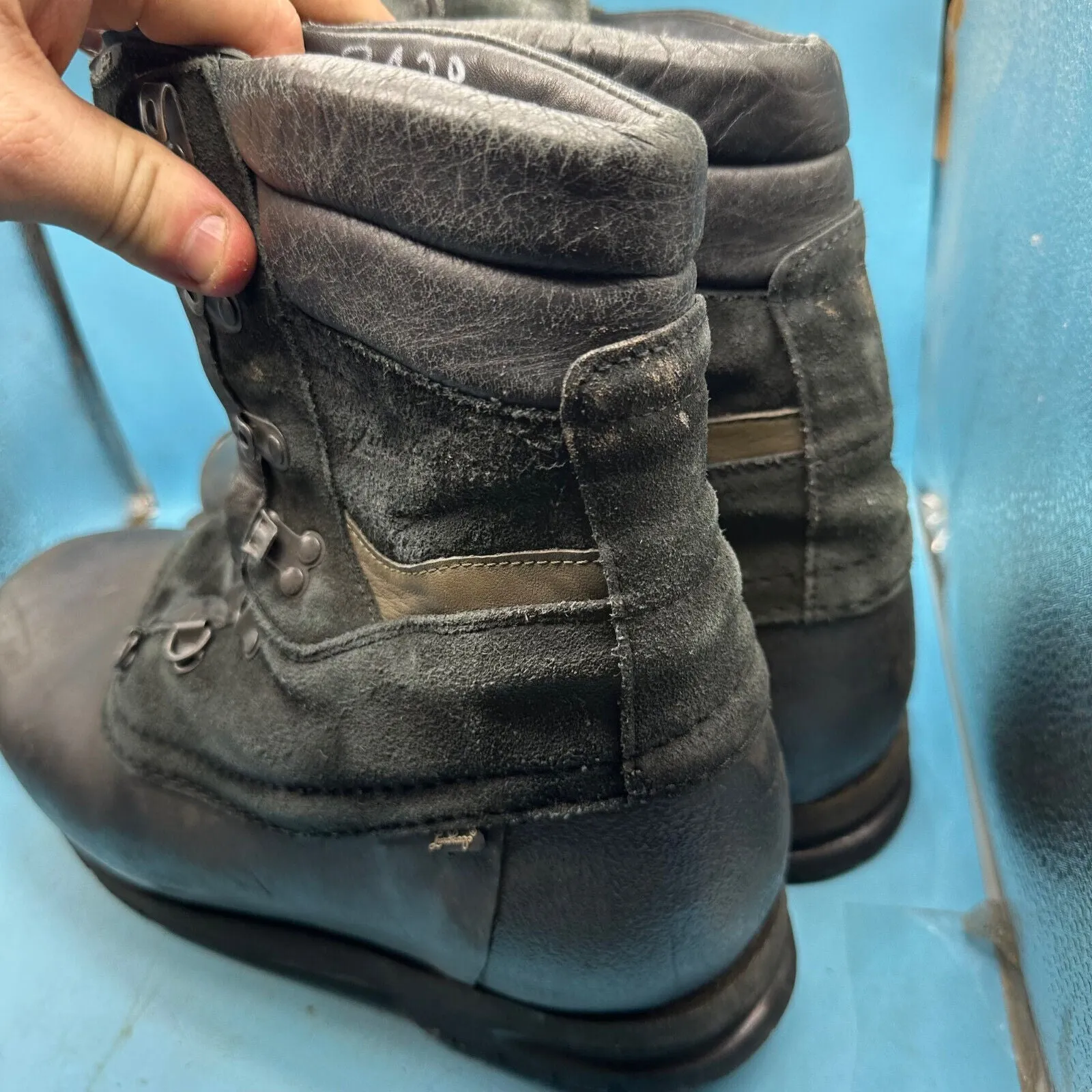 Austrian Army Black Leather Ski Boots - Size EU 47 - UK 12 - US 12.5