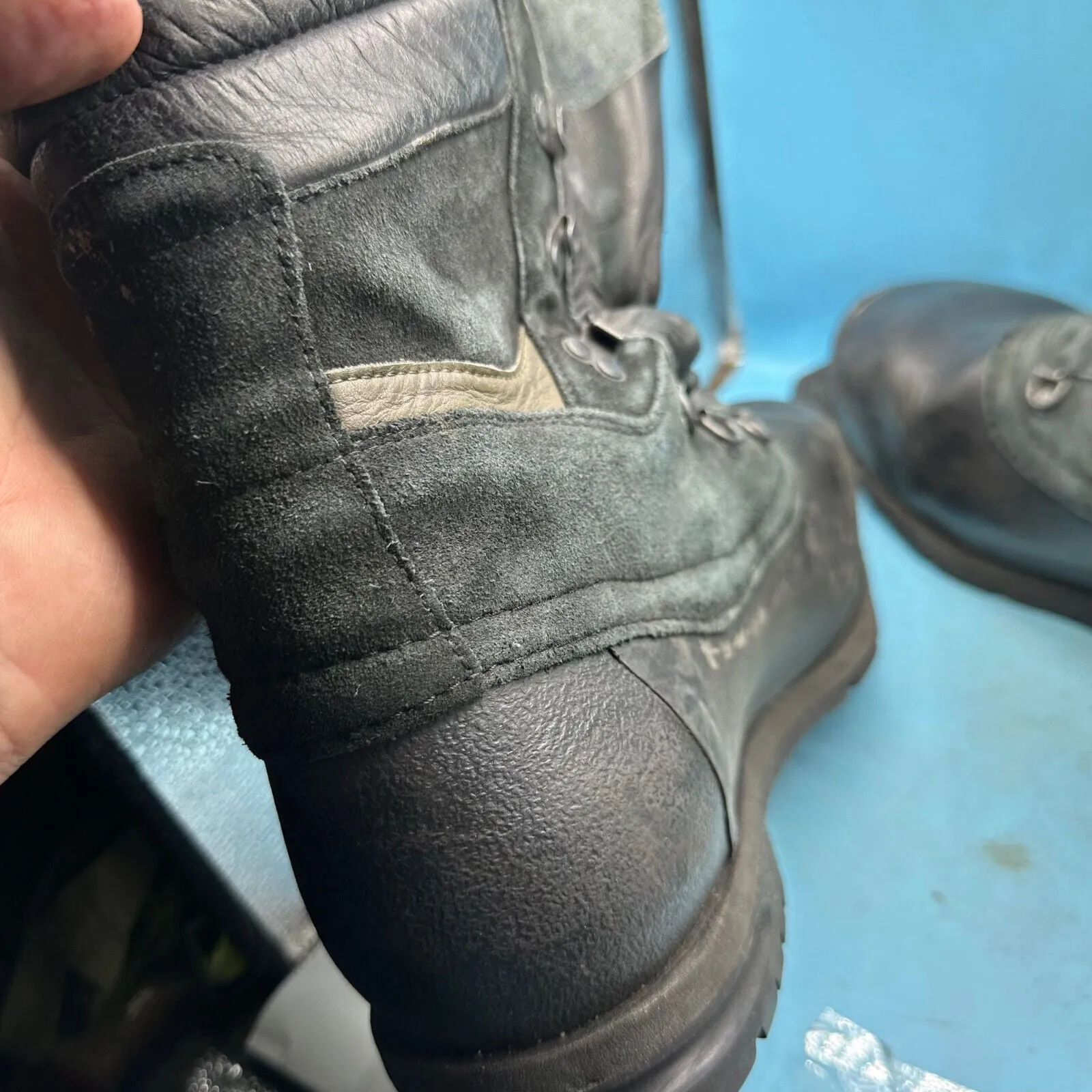 Austrian Army Black Leather Ski Boots - Size EU 47 - UK 12 - US 12.5