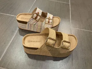 Bamboo Thick Cork Platform Double Buckle Strap Sandals