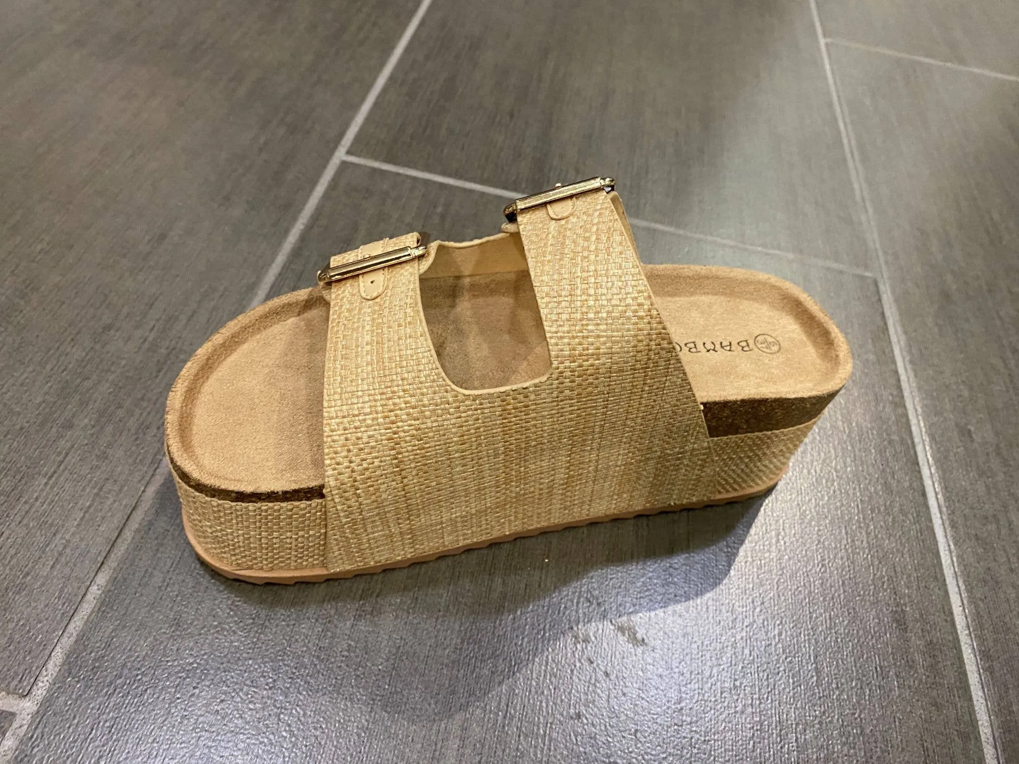 Bamboo Thick Cork Platform Double Buckle Strap Sandals