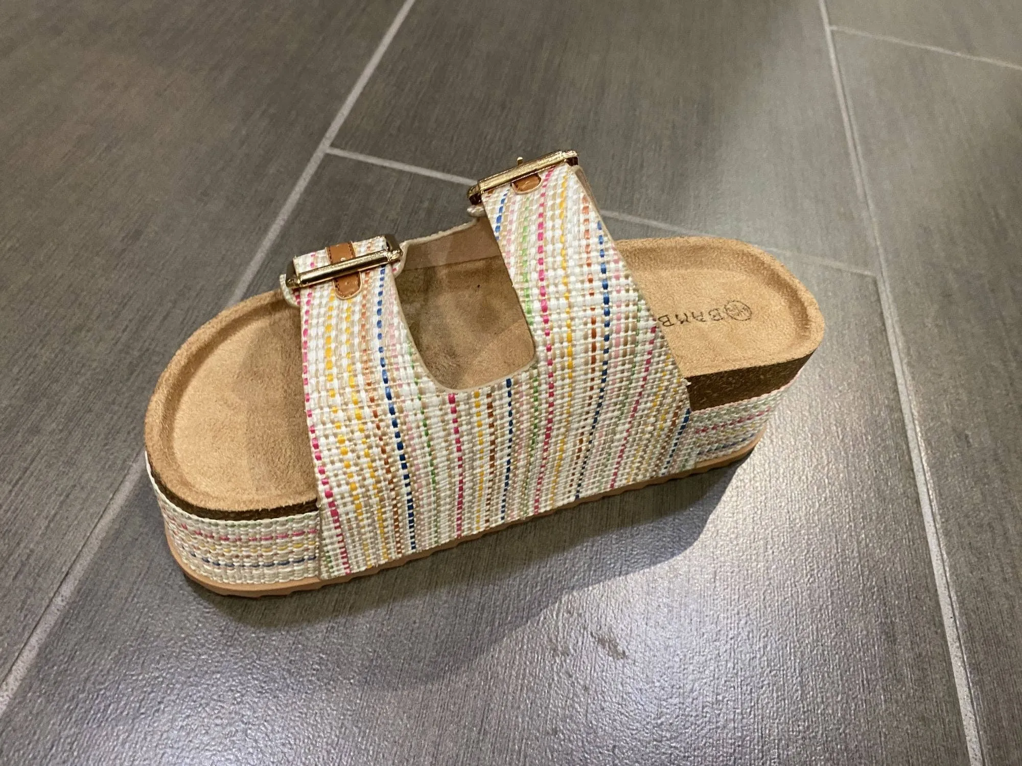 Bamboo Thick Cork Platform Double Buckle Strap Sandals