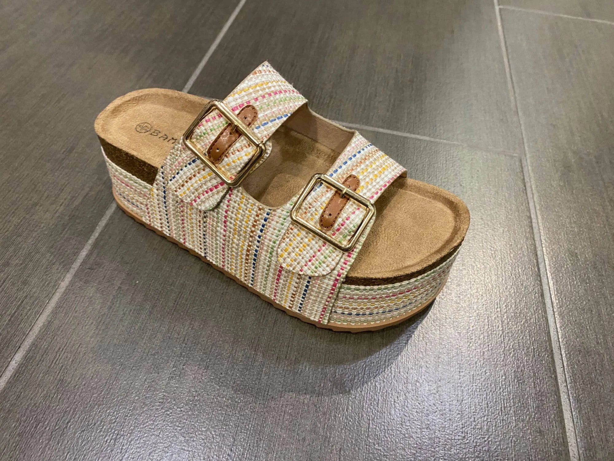 Bamboo Thick Cork Platform Double Buckle Strap Sandals