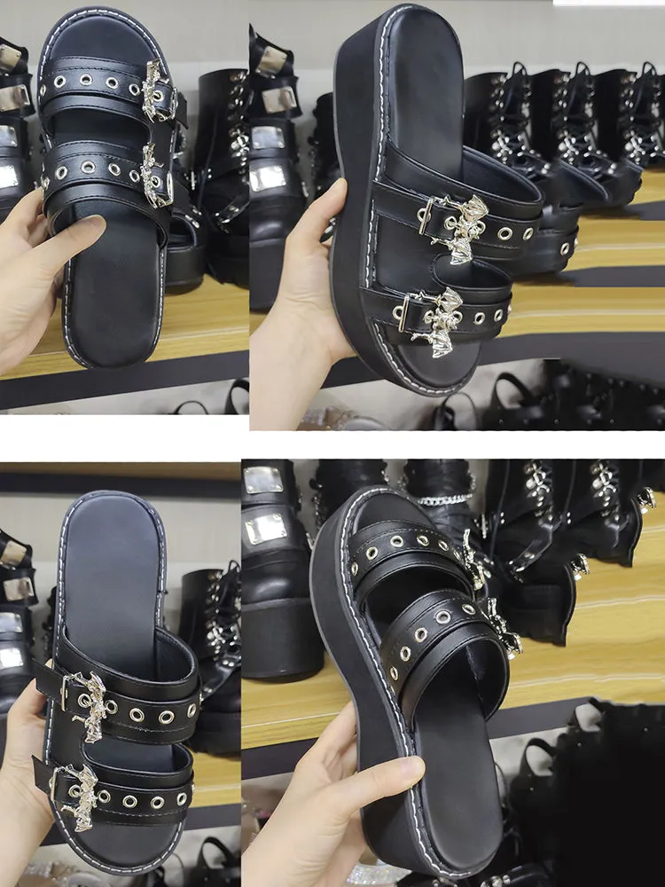 Bat Double Buckle Platform Sandals