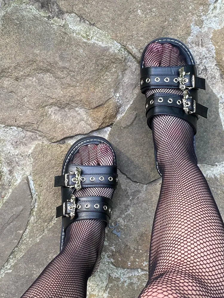 Bat Double Buckle Platform Sandals