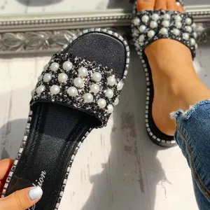 Bead Studded Detail Flat Sandals
