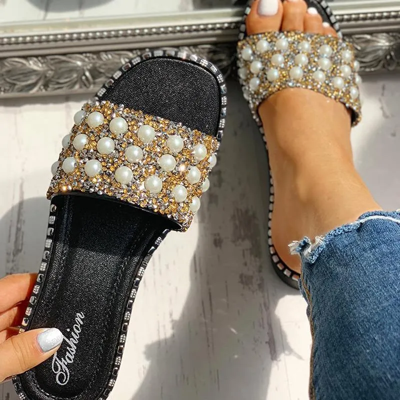 Bead Studded Detail Flat Sandals