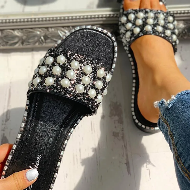 Bead Studded Detail Flat Sandals