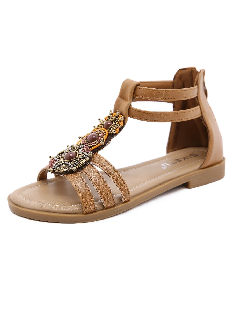 Beige Boho Gladiator Sandals