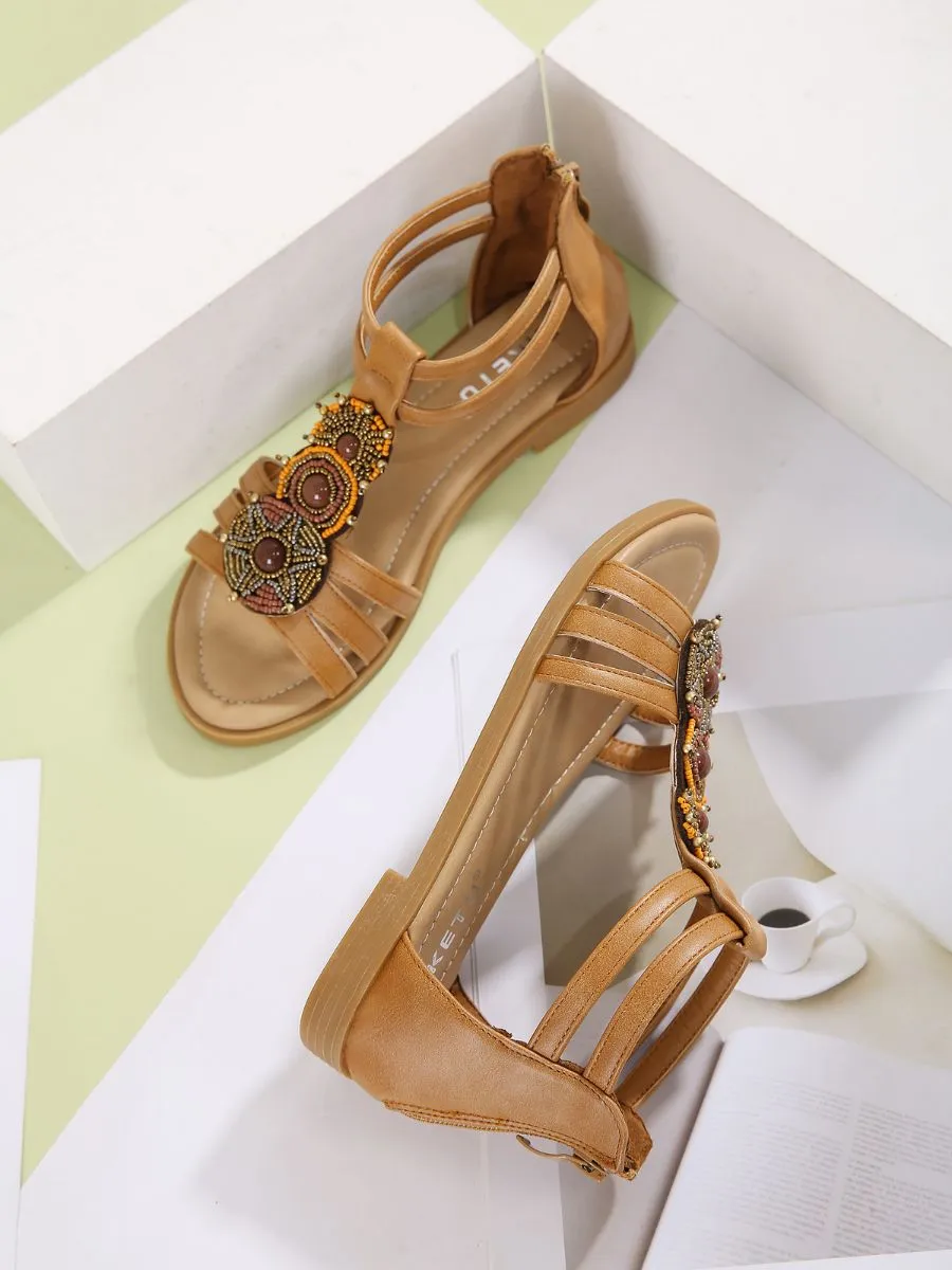 Beige Boho Gladiator Sandals