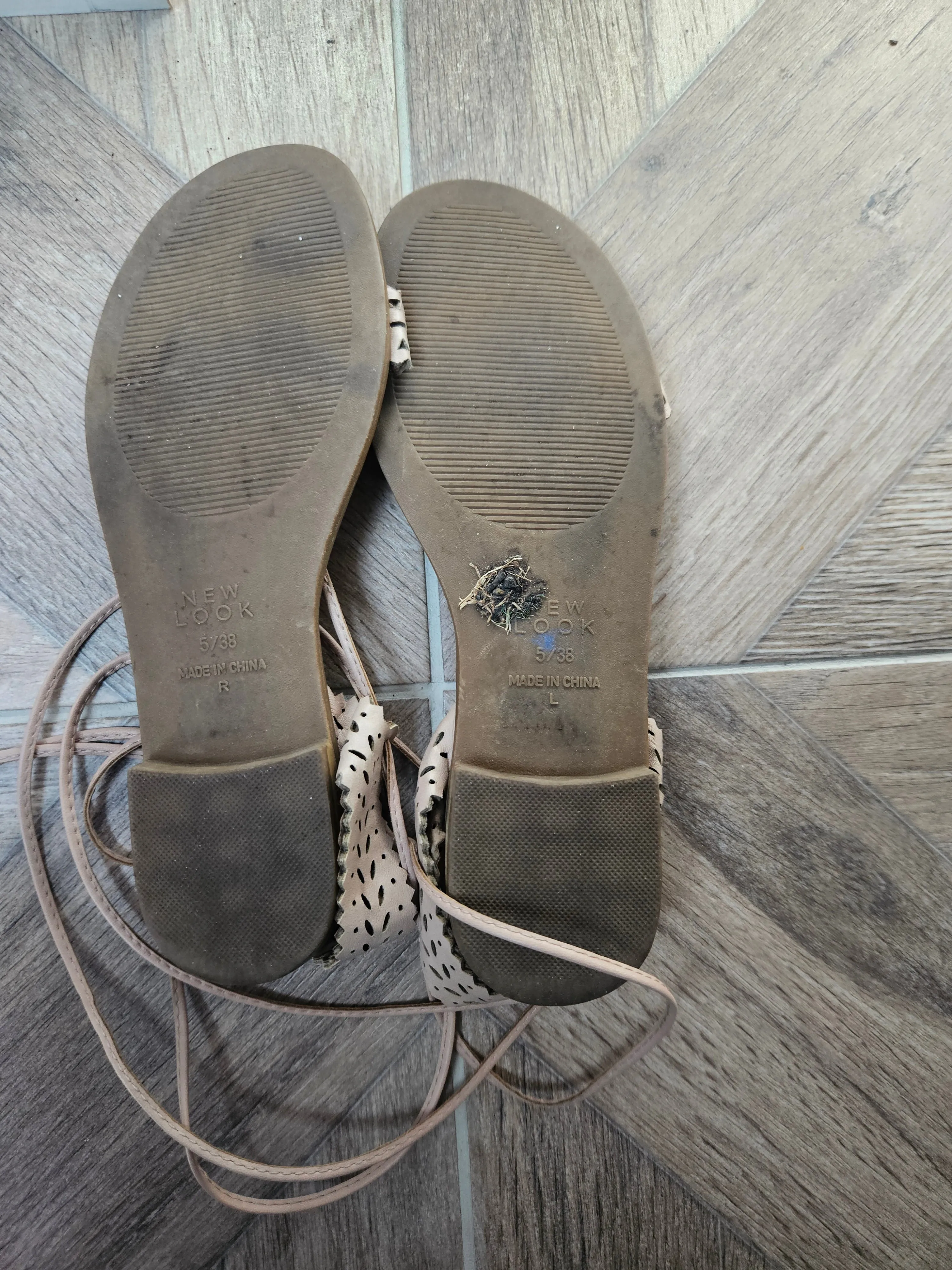 Beige Strappy Flat Sandals