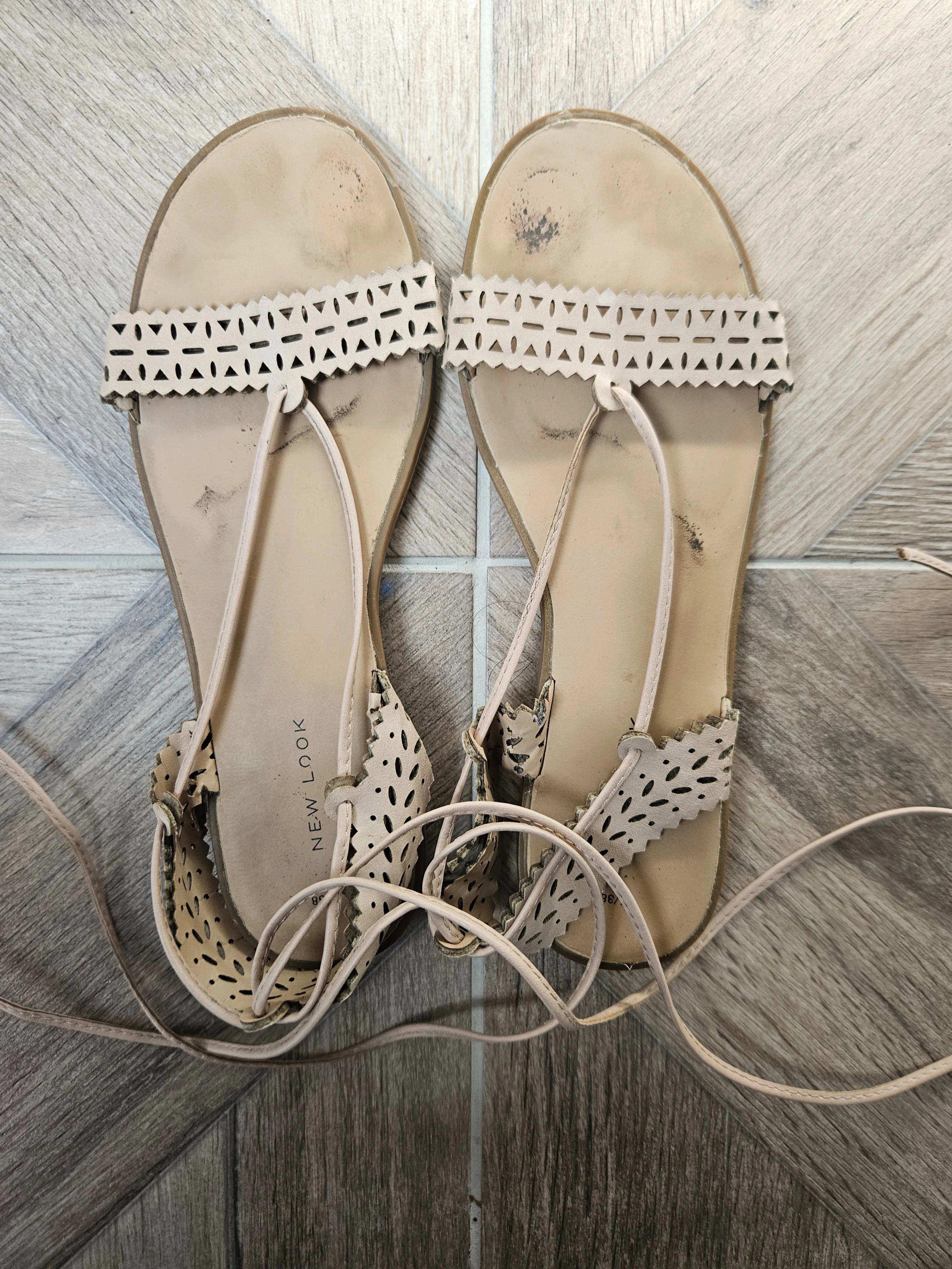 Beige Strappy Flat Sandals