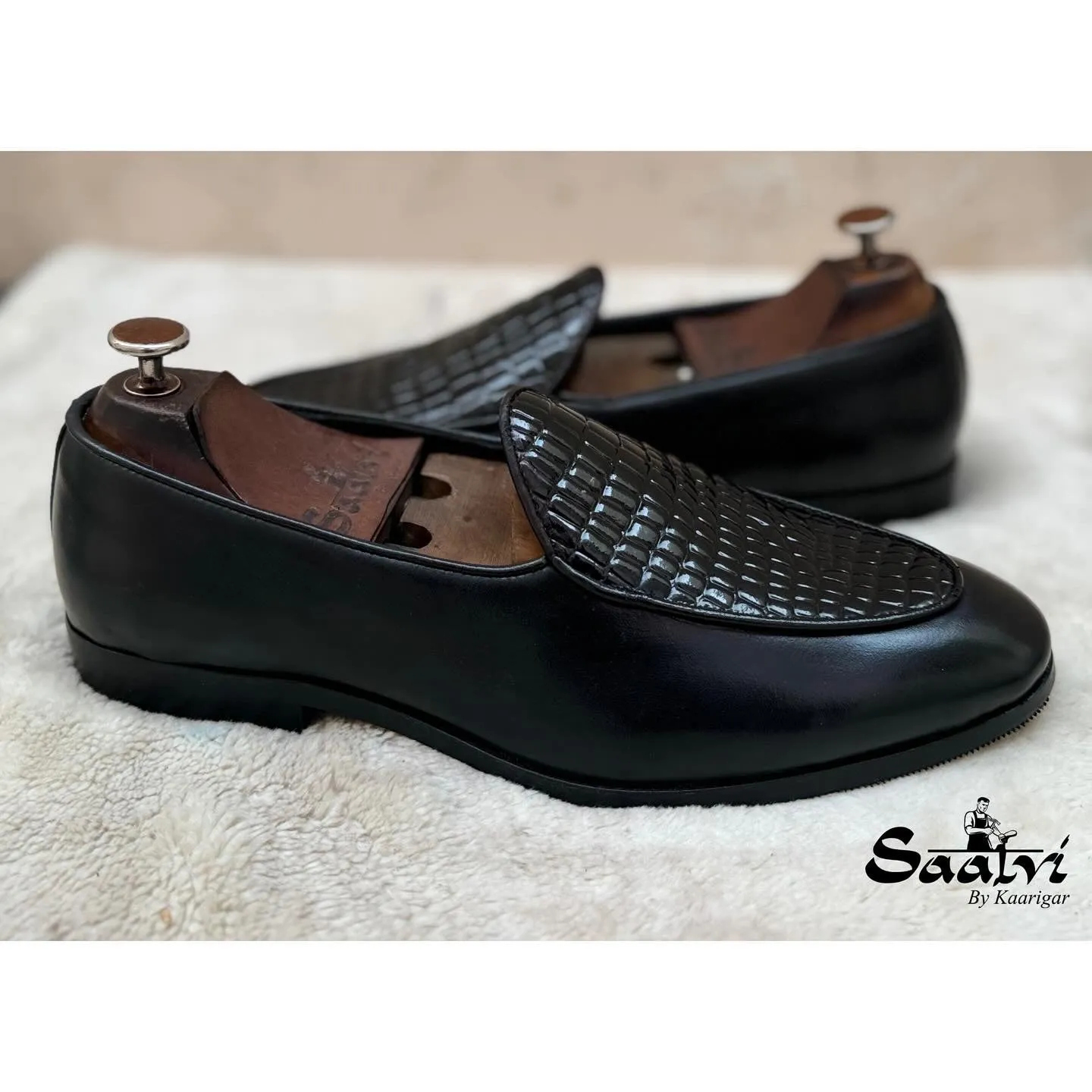 Belgian Loafers Black Croco