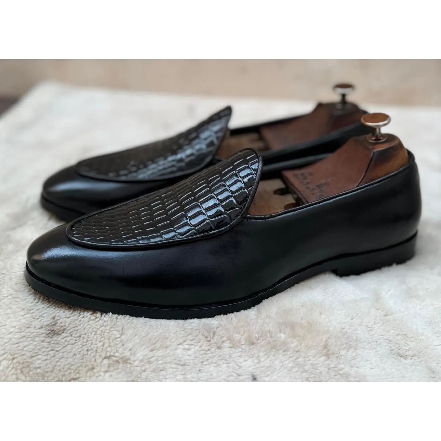 Belgian Loafers Black Croco