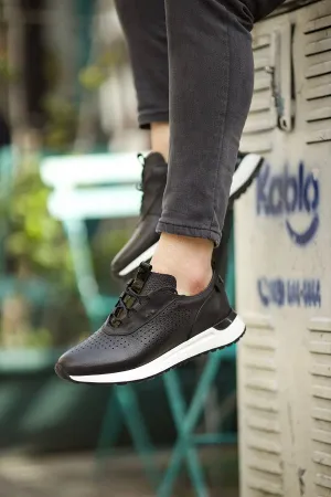Black Leather Lace Up Running Sneaker Shoes - Sneaker Shoes