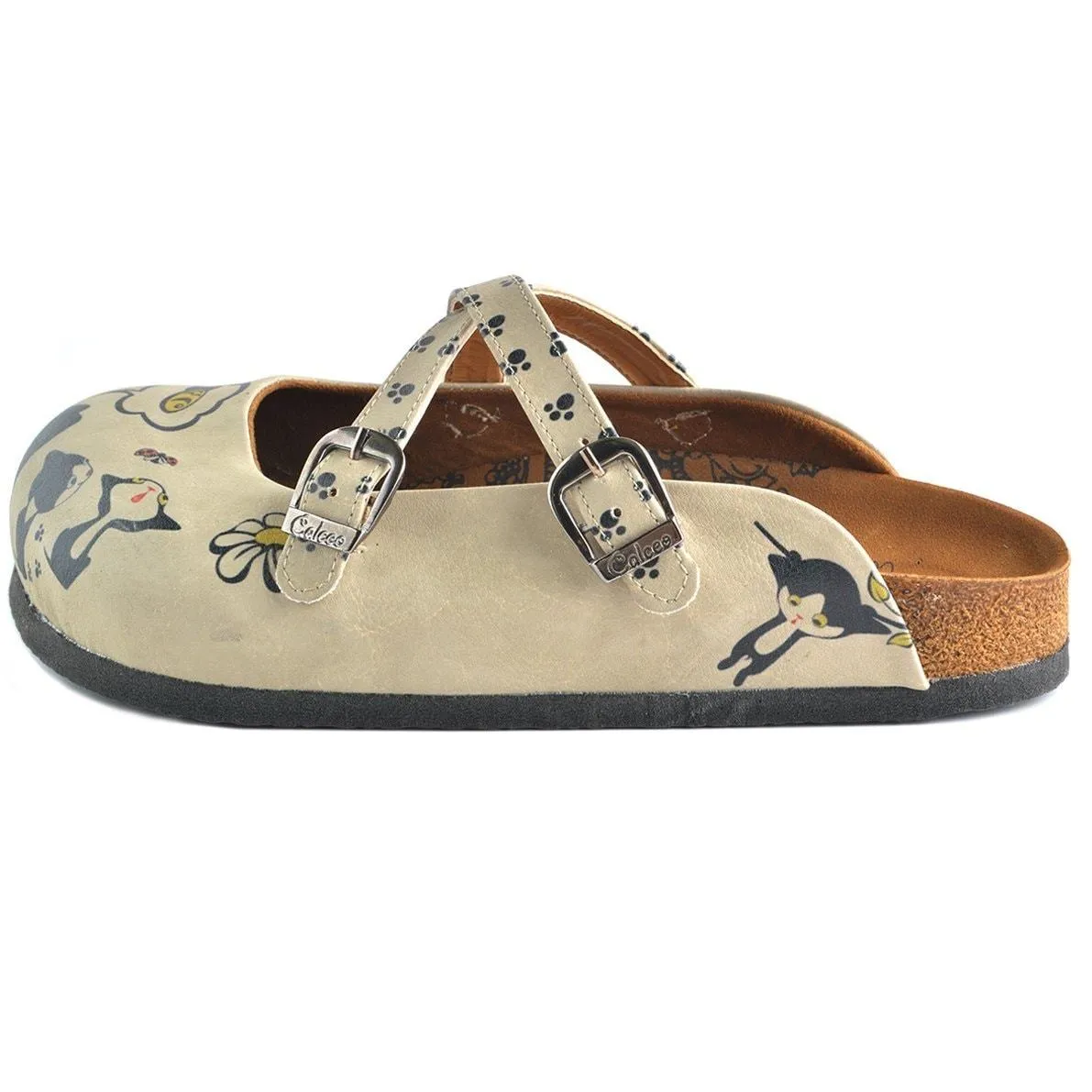 Black Paw, Black and Orange Cats Patterned Clogs - CAL146