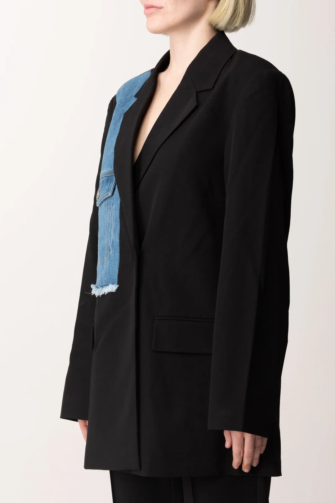 Blazer con Inserto In Jeans