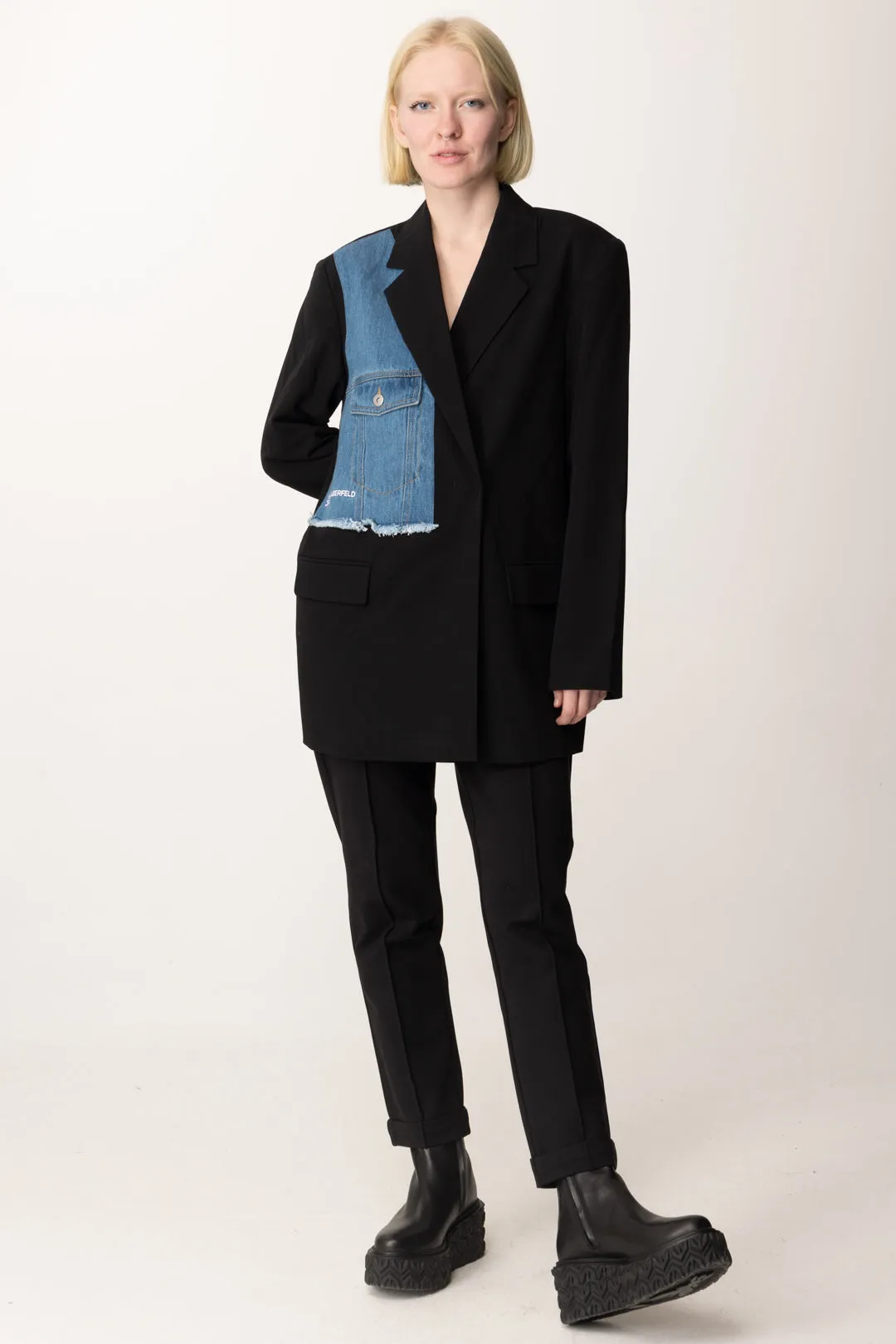 Blazer con Inserto In Jeans