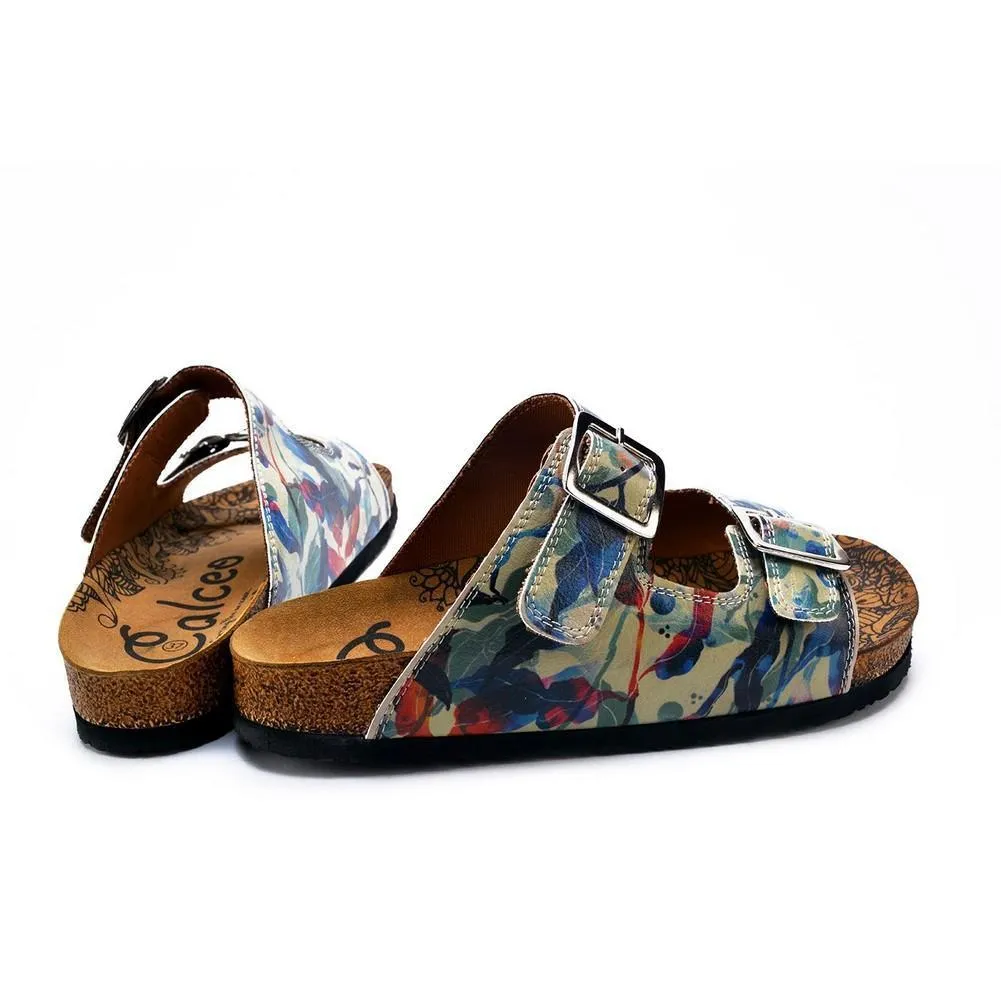 Blue, Green and Colored Flowers Patterned Sandal - CAL213