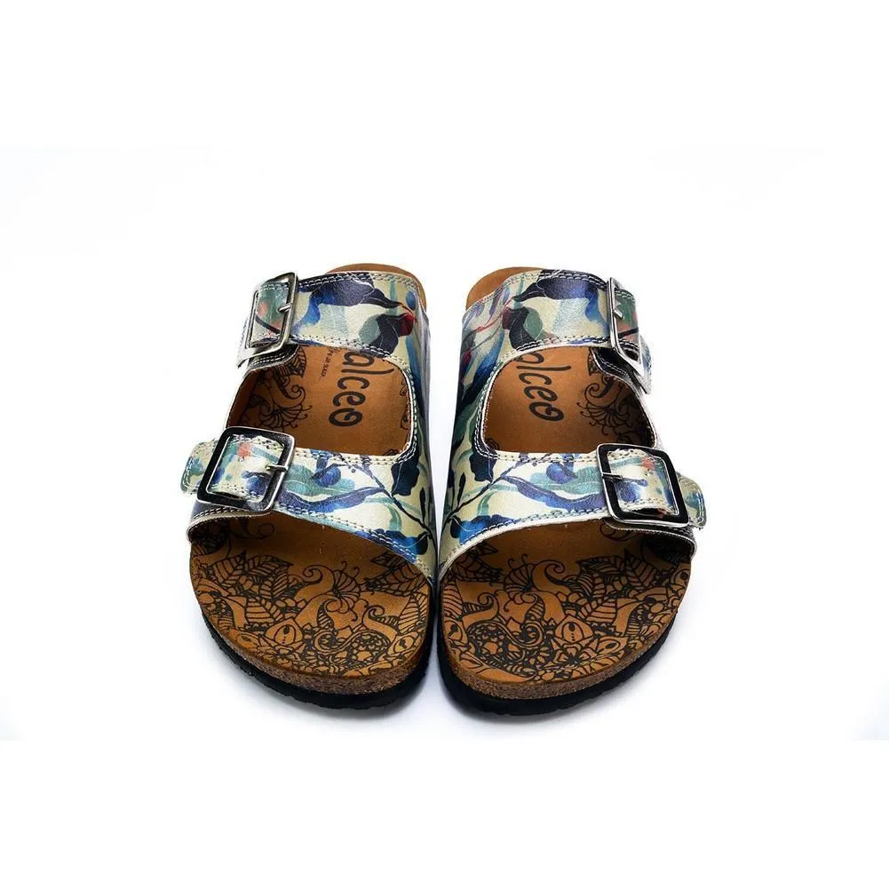 Blue, Green and Colored Flowers Patterned Sandal - CAL213