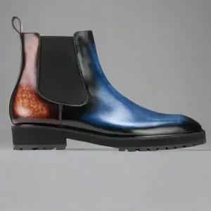 Blue Leather And Brown Leather Draven Chelsea Boots - Boots