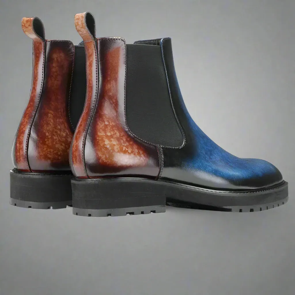 Blue Leather And Brown Leather Draven Chelsea Boots - Boots