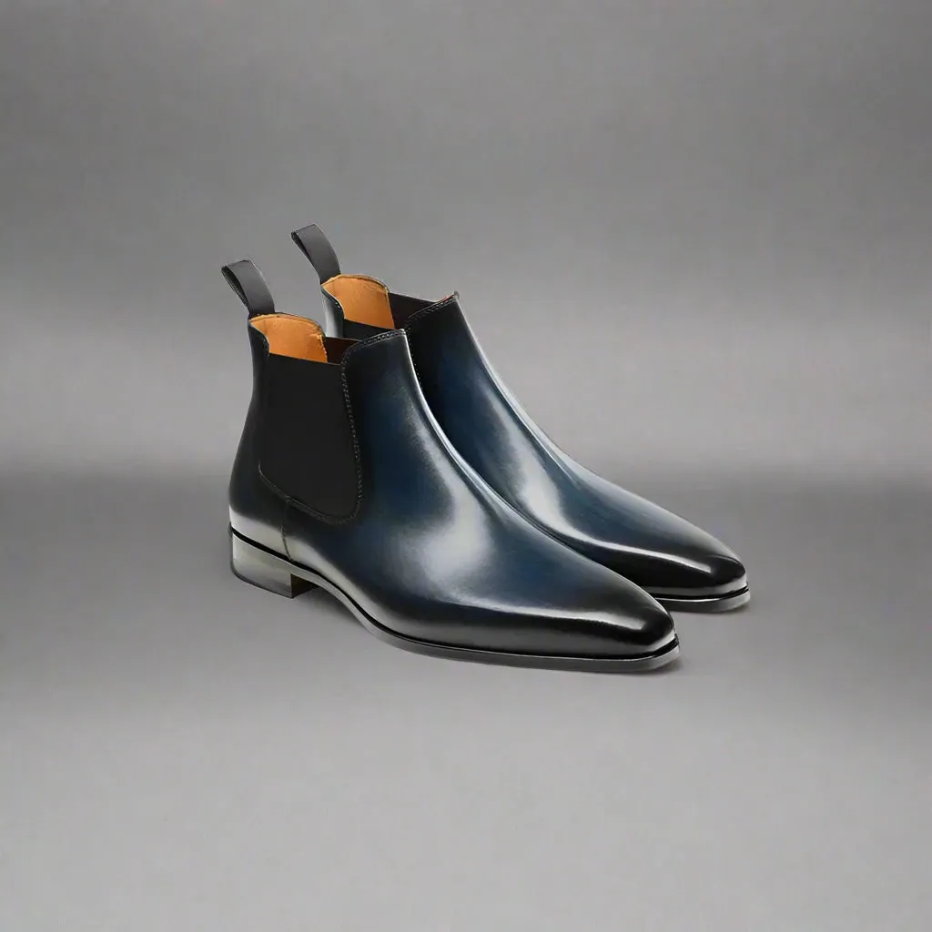 Blue Leather Slip-On Chelsea Boots - Boots - B23