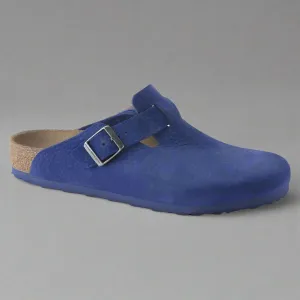 Blue Nubuck Leather Pedestal Platforms Clogs - Clogs