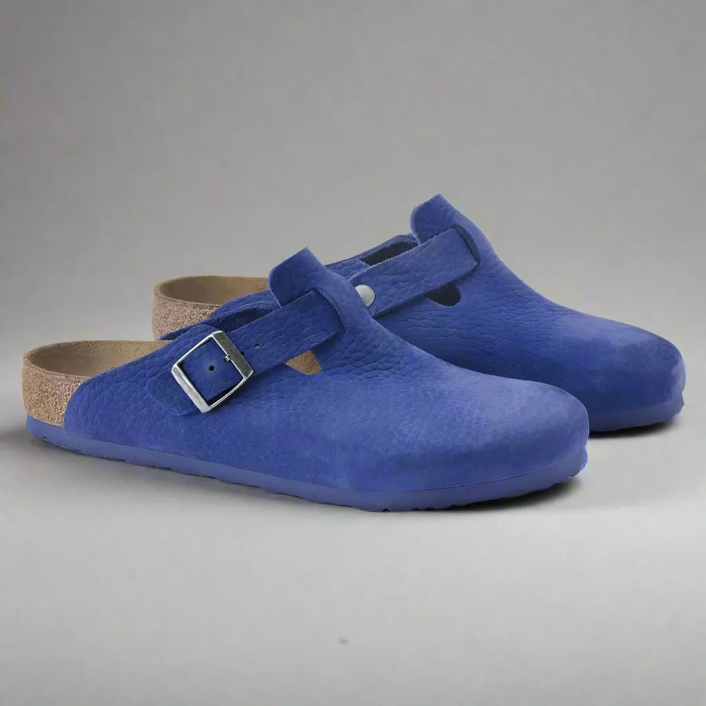Blue Nubuck Leather Pedestal Platforms Clogs - Clogs