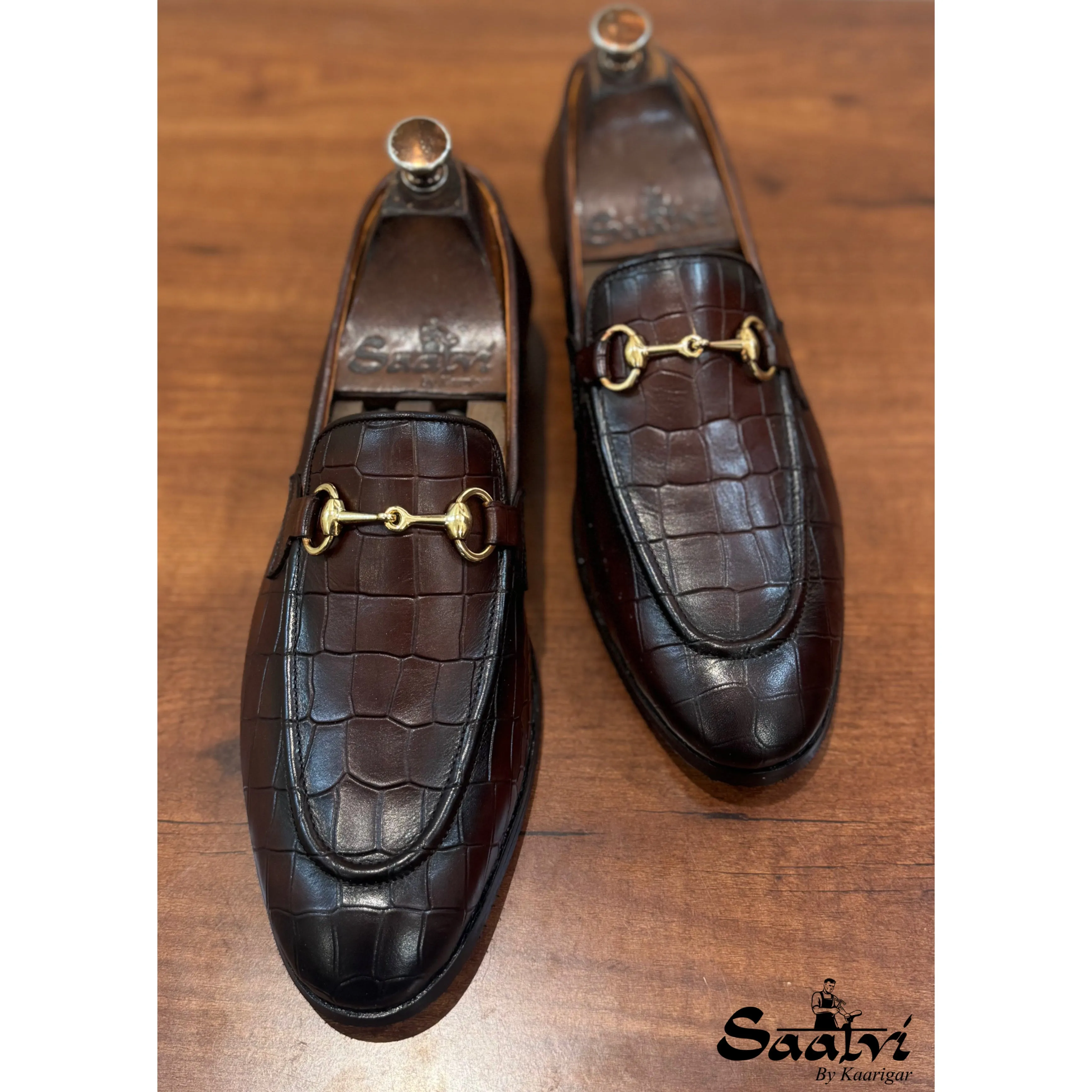 Brown Croco Horsebit Loafers