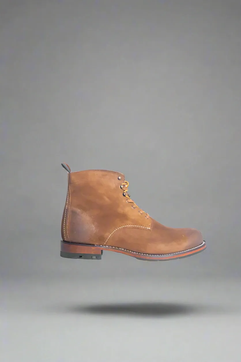 Brown Rugged Old School Leather Alessio Combat Boot - Boots