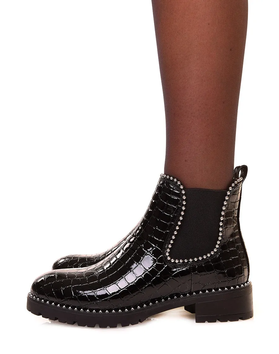 Chelsea boots noires vernies effet croco