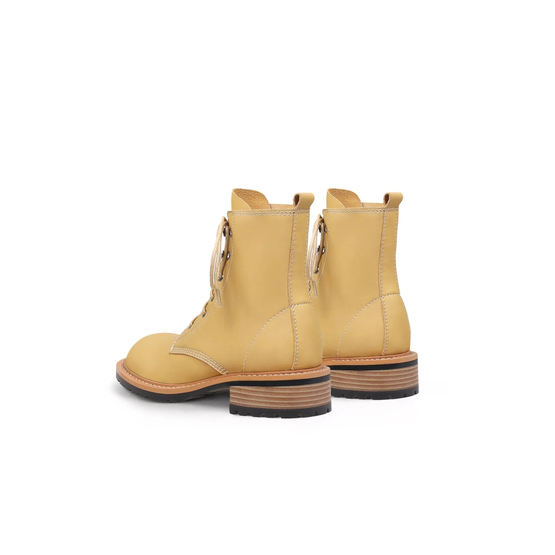 Classic Leather Combat Boots - Yellow
