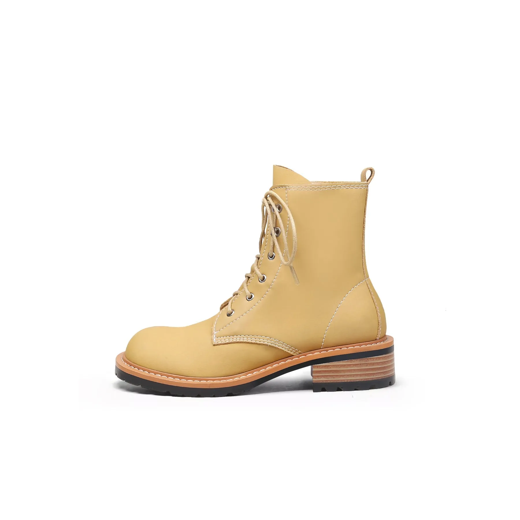 Classic Leather Combat Boots - Yellow