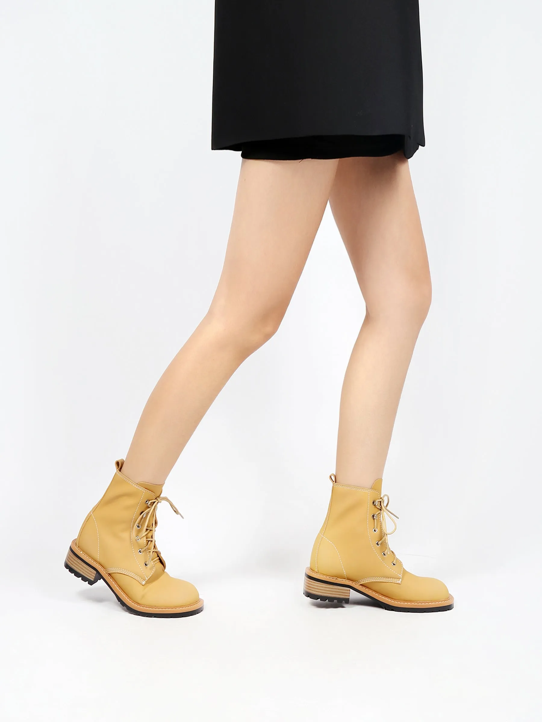 Classic Leather Combat Boots - Yellow