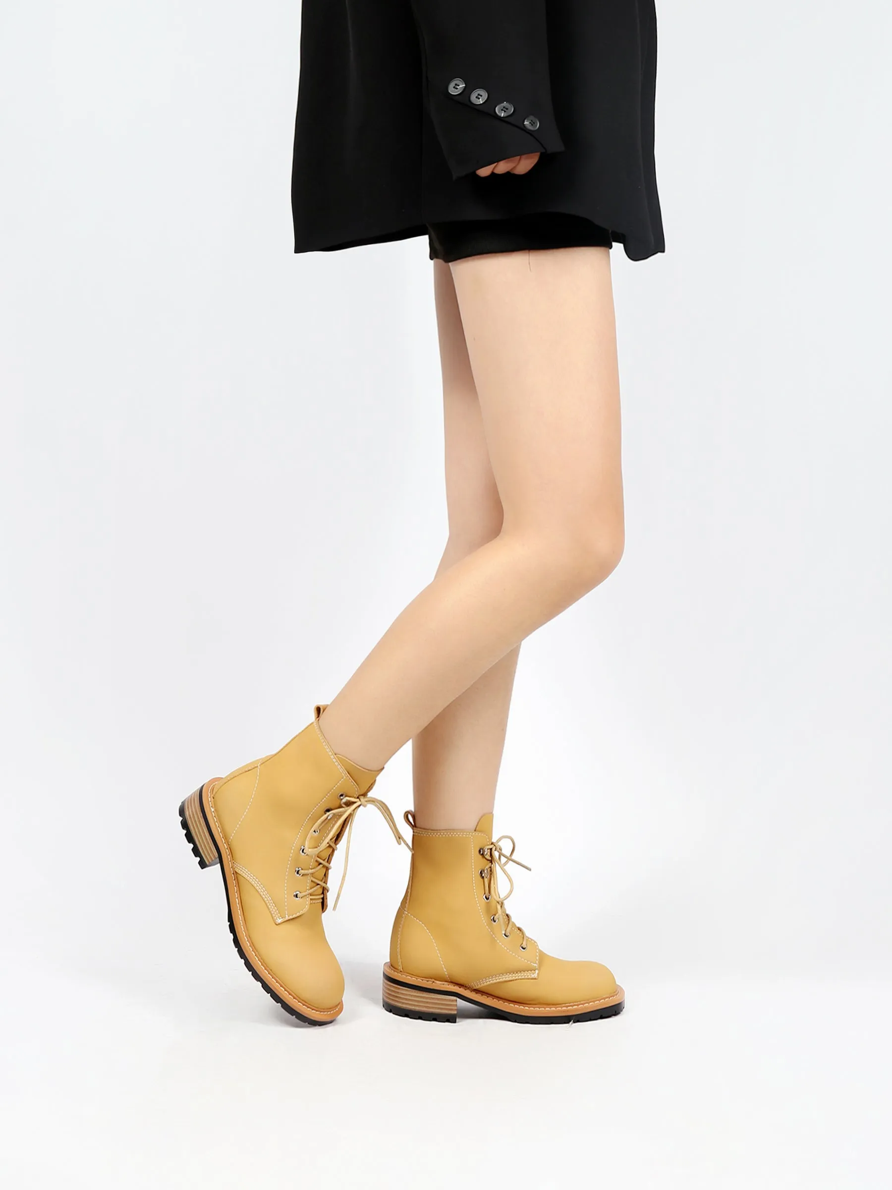 Classic Leather Combat Boots - Yellow