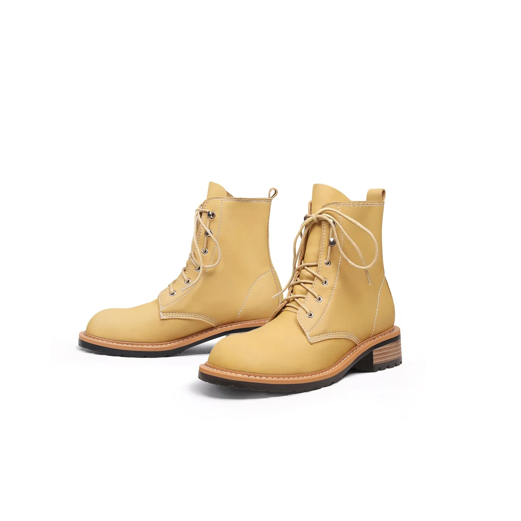 Classic Leather Combat Boots - Yellow