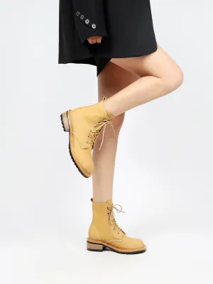 Classic Leather Combat Boots - Yellow