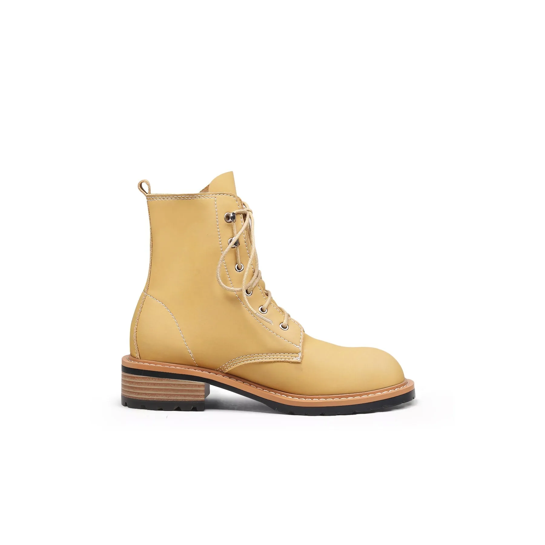 Classic Leather Combat Boots - Yellow