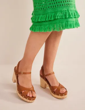 Cross-Strap Platform Clogs-Tan