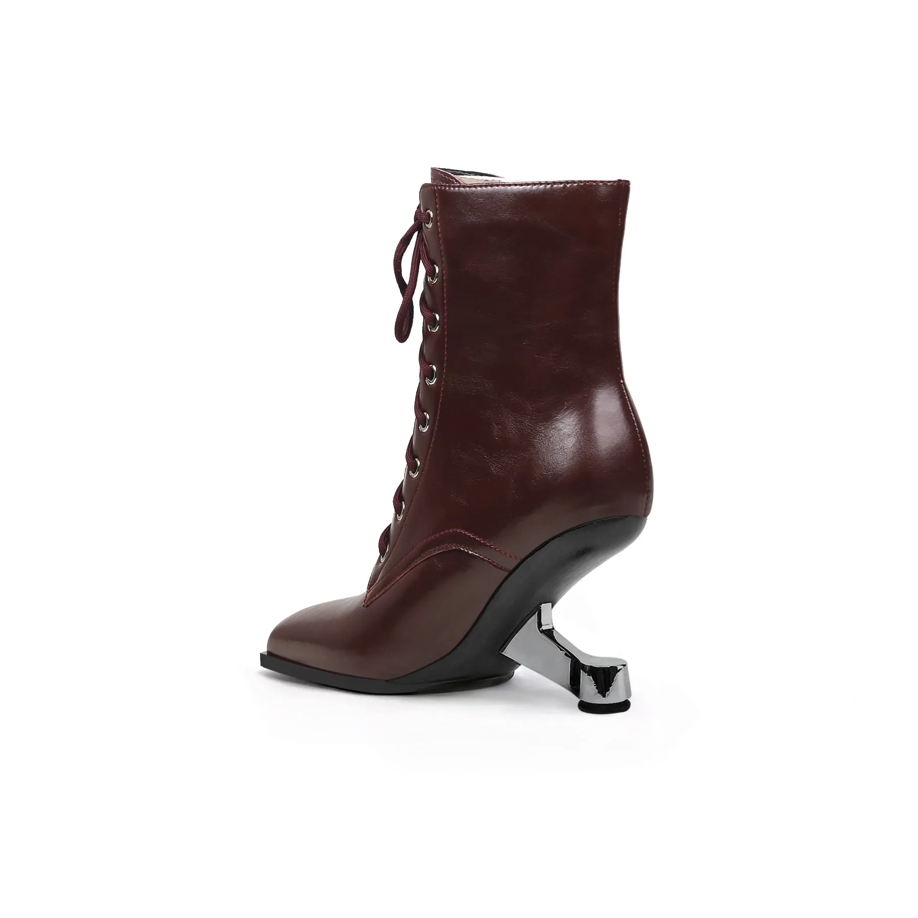 Elevator Heel Leather Bootie Claret